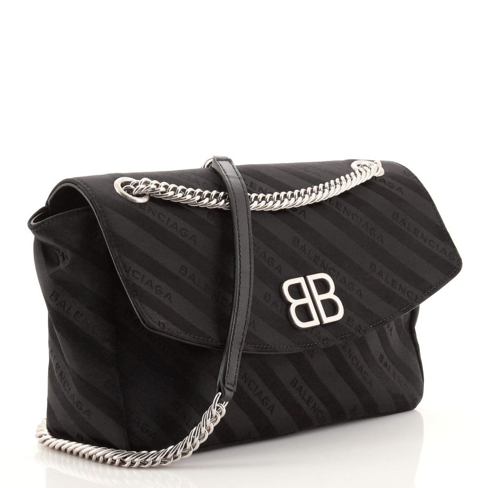 Balenciaga Satin Jacquard BB Round Shoulder Bag Black
